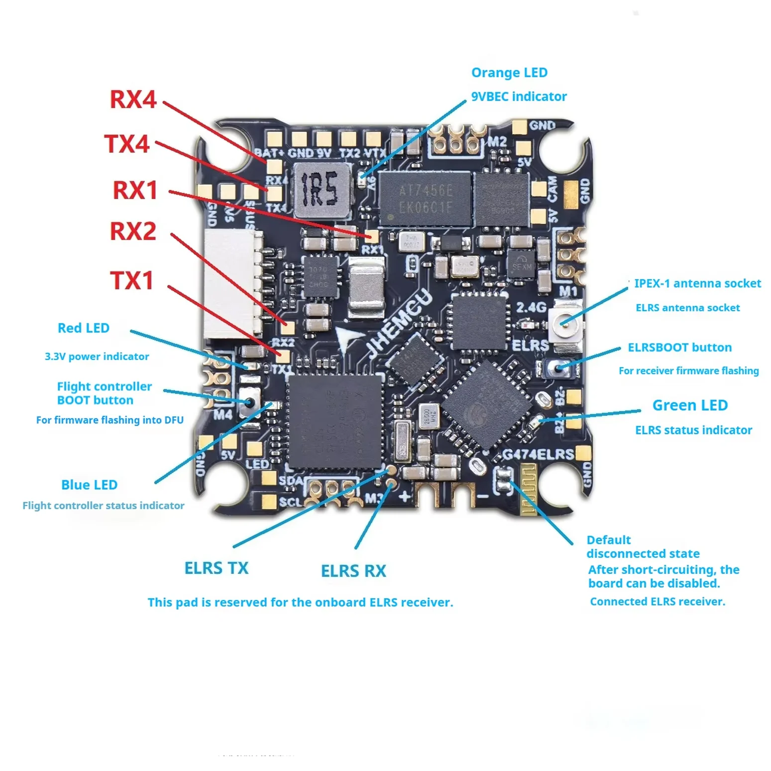 JEHMCU G474 AIO 12A Flight Controller ELRS 2.4G - Image 6